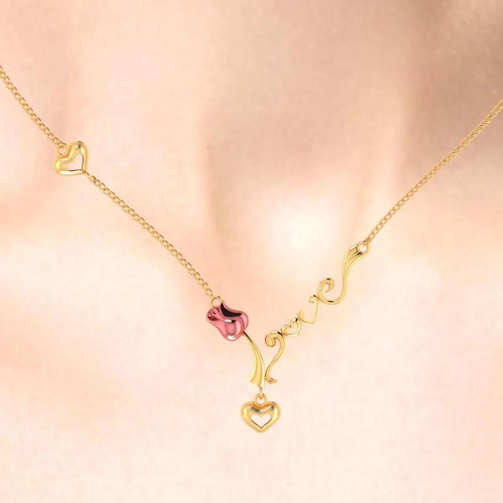 22k Yellow With Love Heart And Kalka Style Gold Necklace