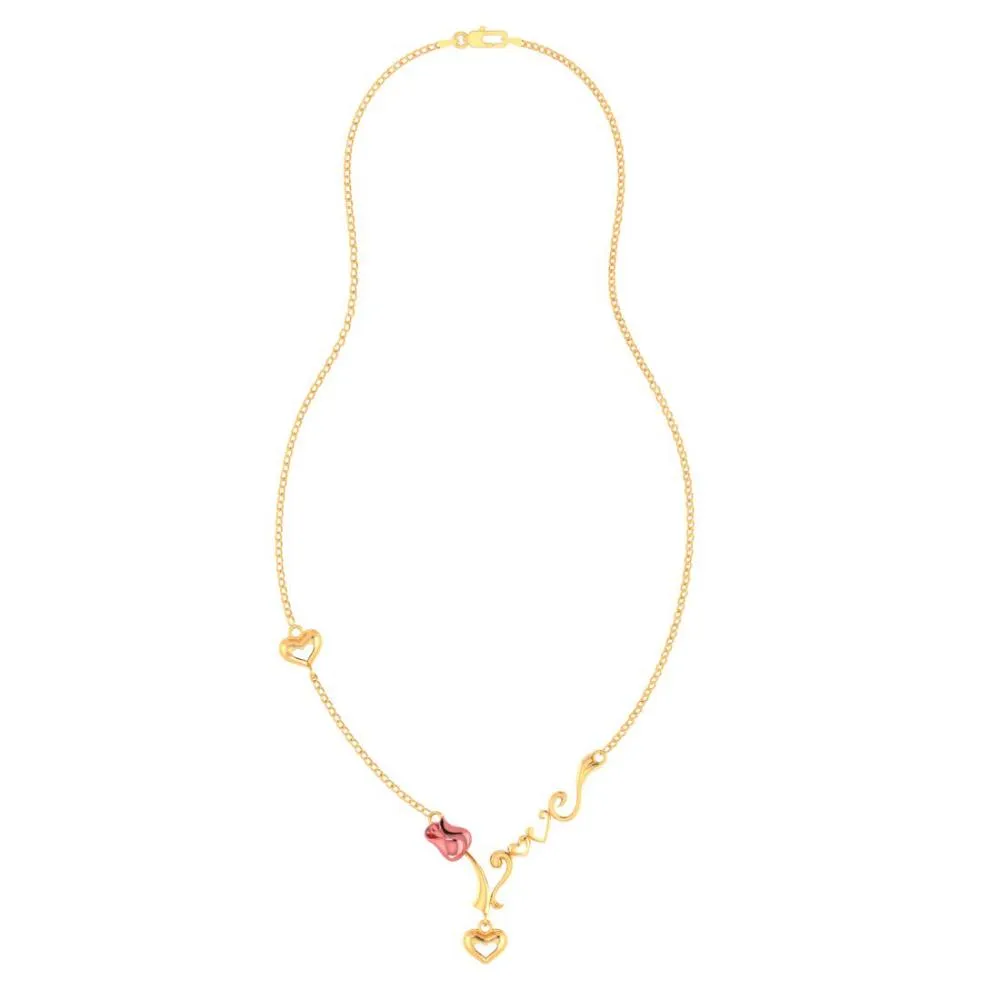 22k Yellow With Love Heart And Kalka Style Gold Necklace