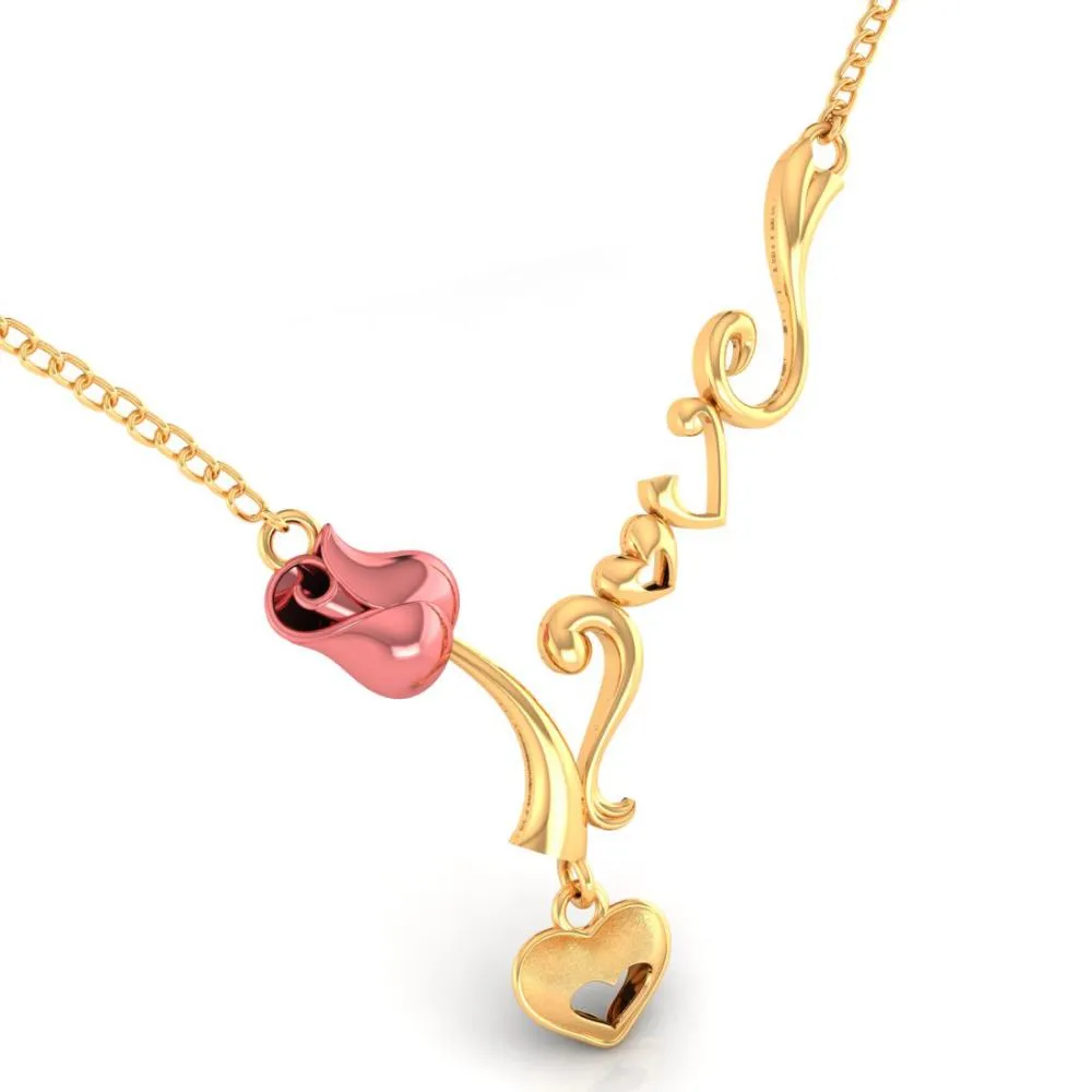 22k Yellow With Love Heart And Kalka Style Gold Necklace