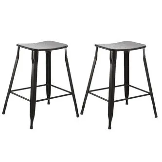 24" Industrial Metal Vintage Black Slim Backless Counter Bar Stool 4 barstools