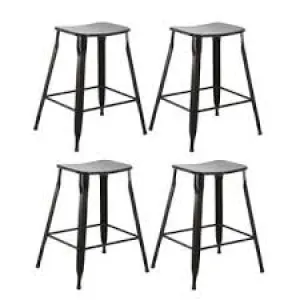 24" Industrial Metal Vintage Black Slim Backless Counter Bar Stool 4 barstools