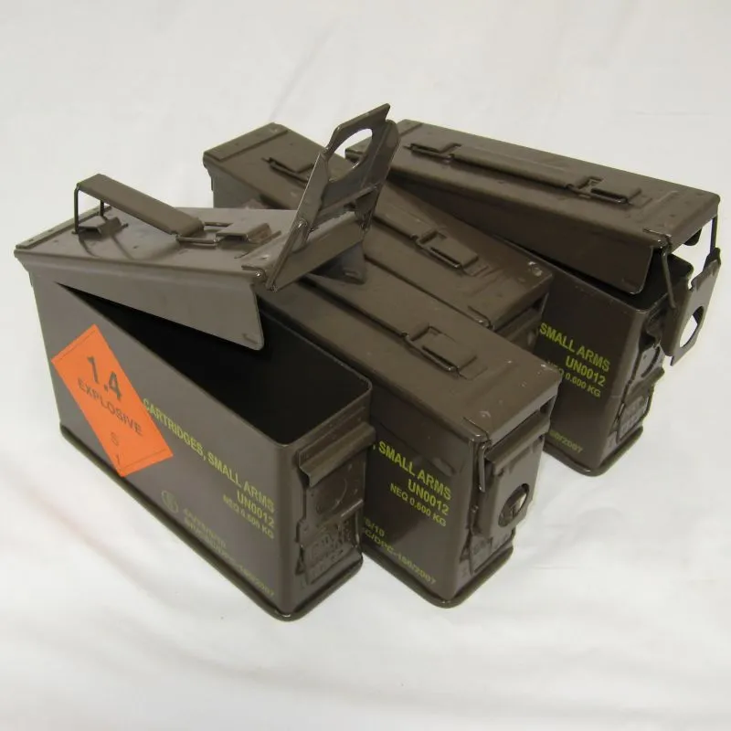 British Metal Ammo Box. Special 4-Pack   FREE Carrier. .30-Cal. Used/Graded. Brown.