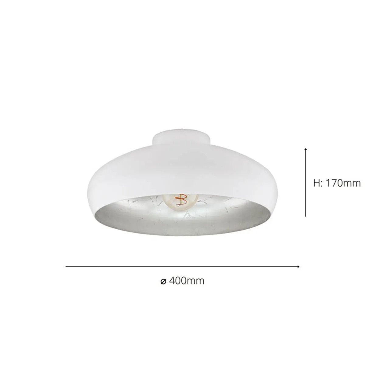 Ceiling Light White/Silver Retro Rounded Shade Home Office With Low Ceiling