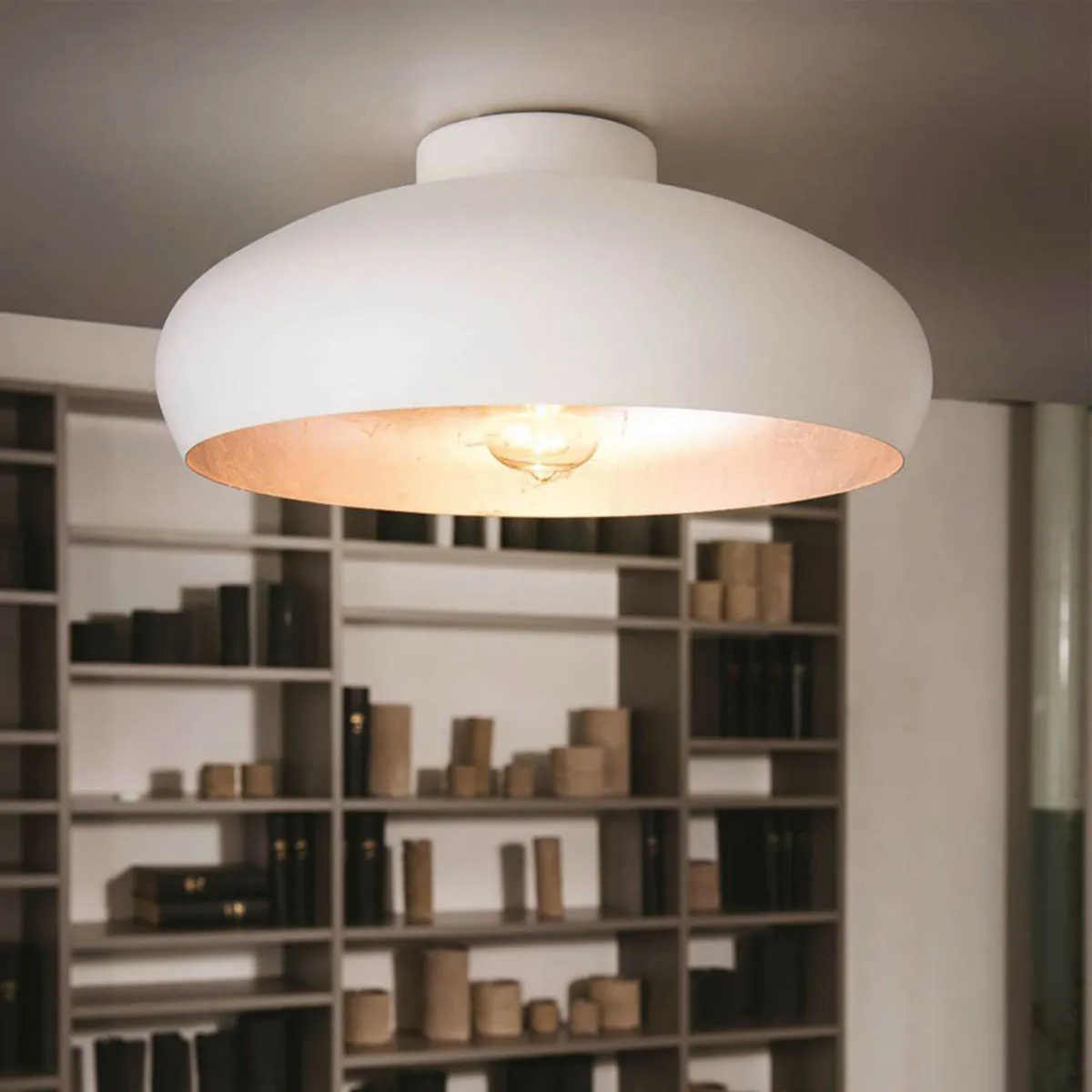 Ceiling Light White/Silver Retro Rounded Shade Home Office With Low Ceiling