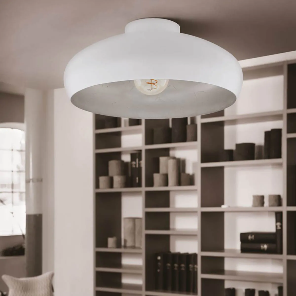 Ceiling Light White/Silver Retro Rounded Shade Home Office With Low Ceiling
