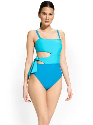 Colorblock Side-Tie Cut-Out One-Piece Swimsuit - NY&C Swimwear