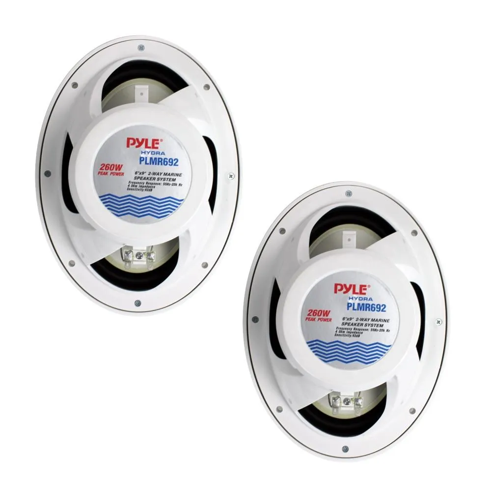 Dual 6'' X 9'' Water Resistant Marine Speakers, 2-Way Full Range Stereo Sound, 260 Watt, White