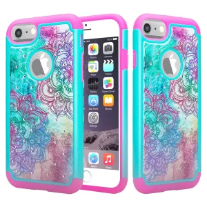 For Apple iPhone 7 Case, Slim Hybrid Crystal Rhinestone Dual Layer [Shock Resistant] Protective Cover for iPhone 7 - Teal Flower