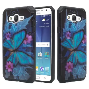 Galaxy J7 Case, Samsung Galaxy J7 [Shock Absorption /Impact Resistant] Hybrid Dual Layer Armor Defender Protective Case Cover for Galaxy J7 (Boost Mobile,Virgin,MetroPcs,TMobile), Blue Butterfly