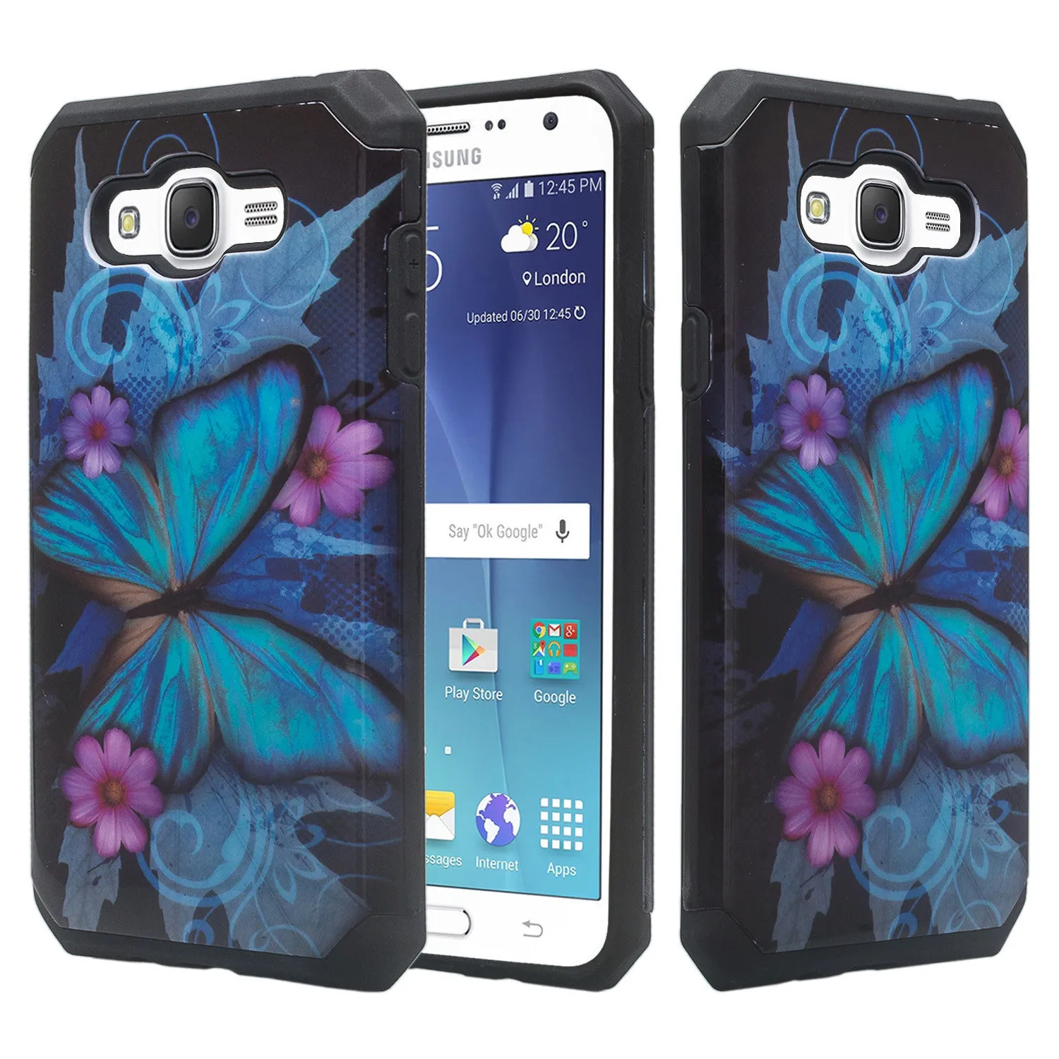 Galaxy J7 Case, Samsung Galaxy J7 [Shock Absorption /Impact Resistant] Hybrid Dual Layer Armor Defender Protective Case Cover for Galaxy J7 (Boost Mobile,Virgin,MetroPcs,TMobile), Blue Butterfly