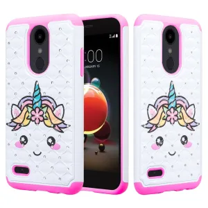 LG Aristo 2 Plus Case, Aristo 2, LG Tribute Dynasty, Rebel 3, Zone 4, Case, Slim Crystal Rhinestone Hybrid Dual Layer[Shock Resistant] Protective Cover for Aristo 2 - White Unicorn