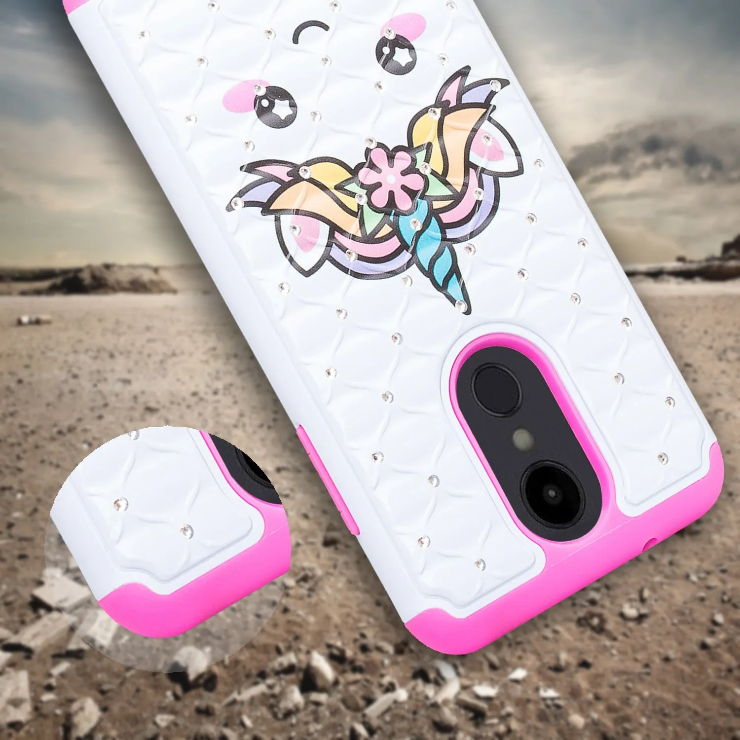 LG Aristo 2 Plus Case, Aristo 2, LG Tribute Dynasty, Rebel 3, Zone 4, Case, Slim Crystal Rhinestone Hybrid Dual Layer[Shock Resistant] Protective Cover for Aristo 2 - White Unicorn