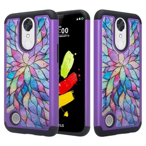 LG K10 (2017) Case, M250N Case, Slim Crystal Rhinestone Hybrid Dual Layer[Shock Resistant] Protective Cover for LG K10 (2017) - Rainbow Flower