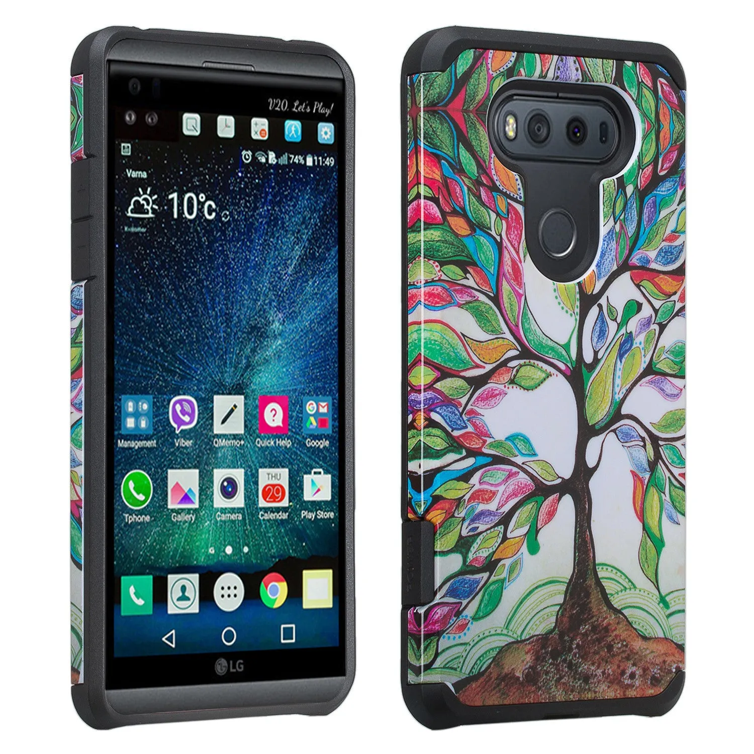 LG V20 Case, Slim Dual Layer Protective Armor Hybrid Case for LG V20 - Colorful Tree