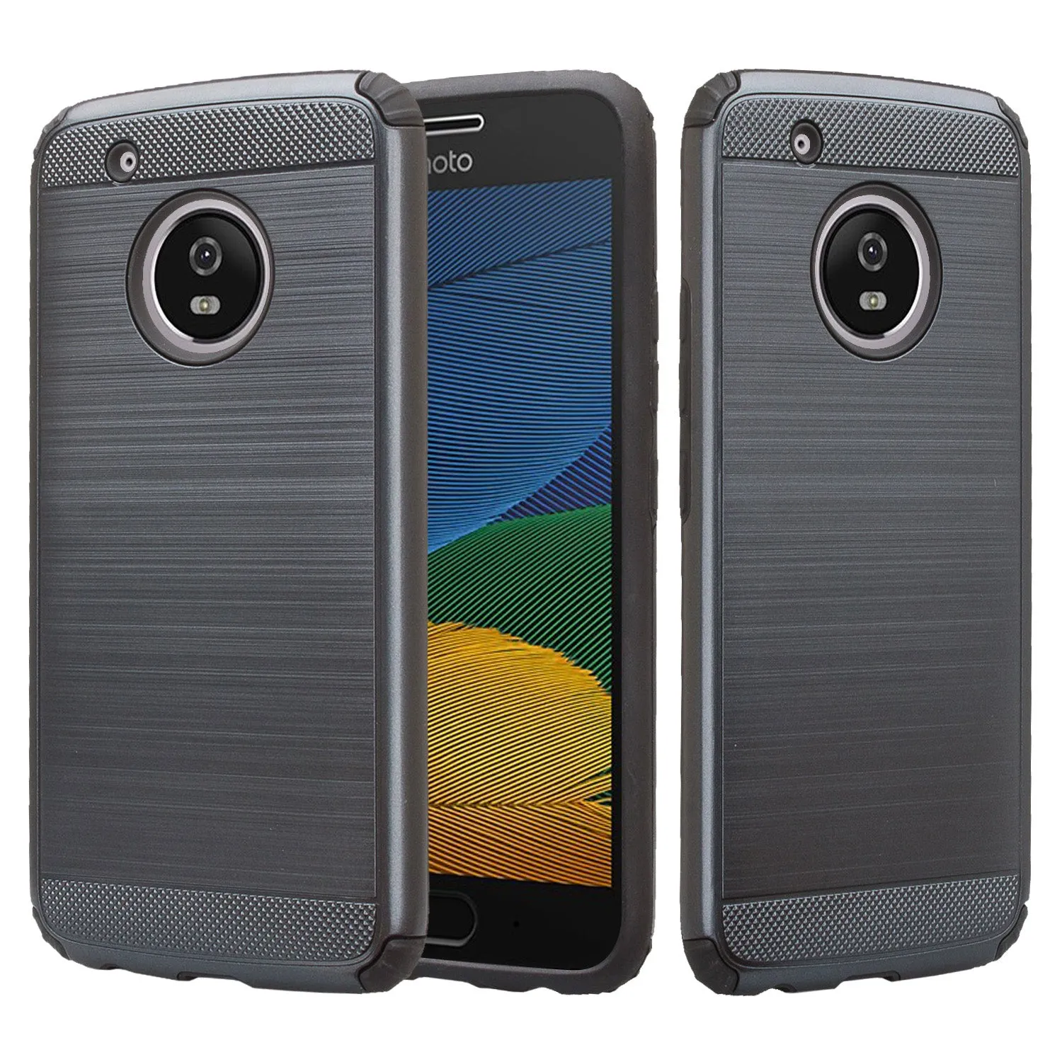 Motorola Moto G5 Plus Case, Slim [Impact Resistant] Hybrid Dual Layer Metallic Brush Cover - Brush Black