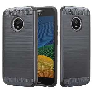 Motorola Moto G5 Plus Case, Slim [Impact Resistant] Hybrid Dual Layer Metallic Brush Cover - Brush Black