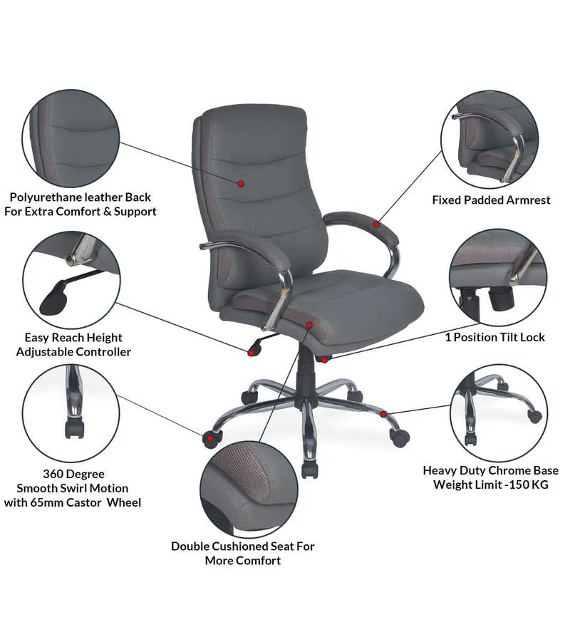 Nilkamal Neal High Back Office Chair (Grey) with Laptop Stand Complimentary