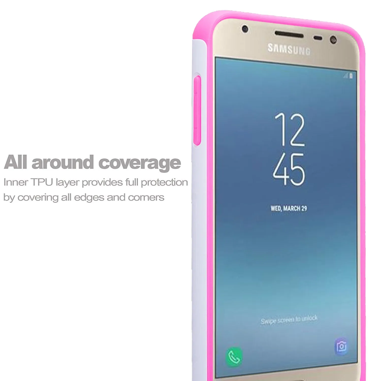 Samsung Galaxy J3 2018/Express Prime 3/Amp Prime 3/J3 Achieve/J3 Star/J3 Top/J3 Achieve/J3 Orbit/J3 V 3rd Gen/J3 Aura/Sol 3 Case Slim Crystal Rhinestone Dual Layer Protective Cover - White Unicorn