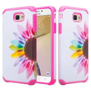 Samsung Galaxy J7 Prime, G610, Galaxy On 7 Case, Slim Hybrid [Shock Resistant] Dual Layer Protective Case Cover - Vivid Sunflower