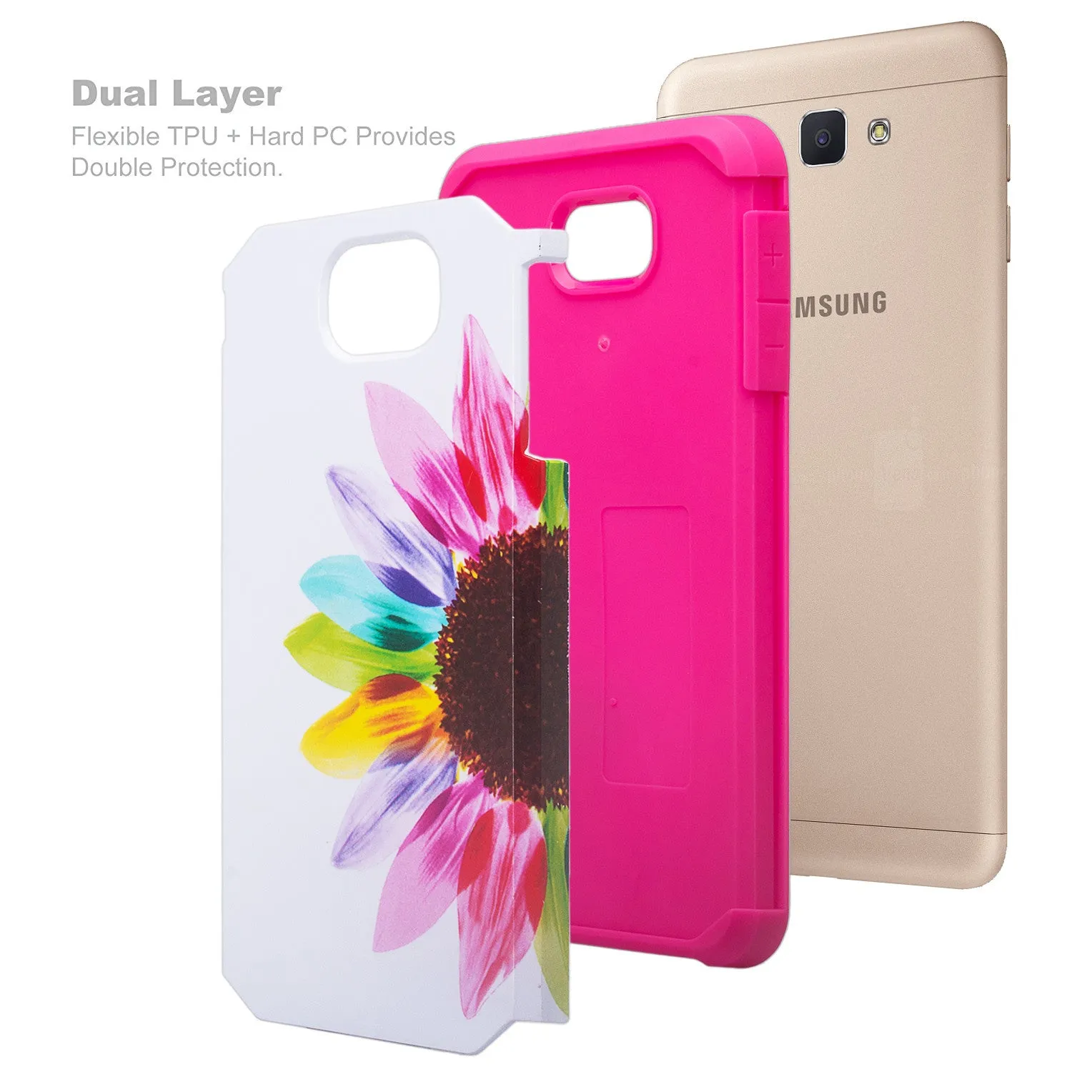 Samsung Galaxy J7 Prime, G610, Galaxy On 7 Case, Slim Hybrid [Shock Resistant] Dual Layer Protective Case Cover - Vivid Sunflower