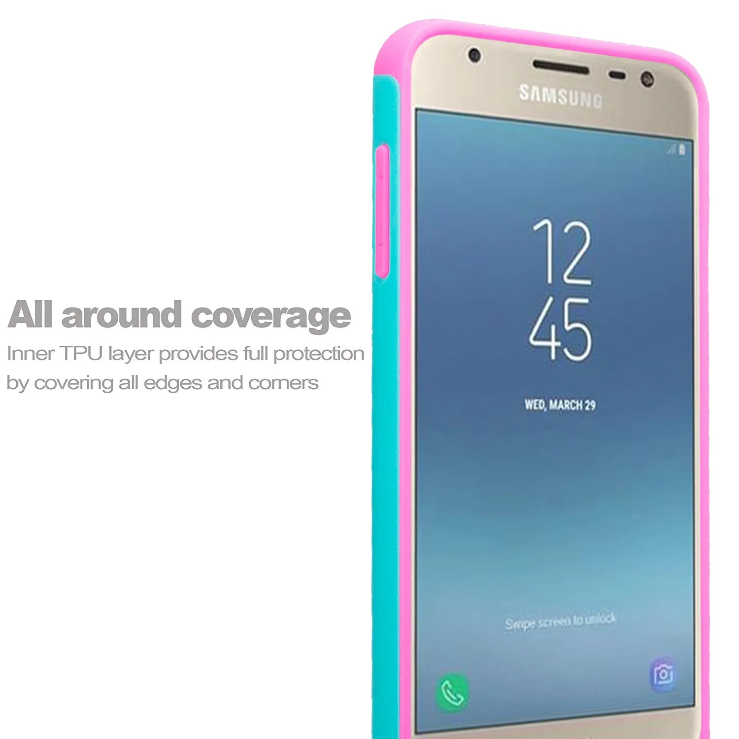Samsung Galaxy J7 V 2nd Gen/J7 Crown/J7 Top/J7 2018/J7 Star/J7 Achieve/J7 Refine/J7 Aero/J7 Aura Case, Slim Crystal Rhinestone Dual Layer [Shock Resistant] Protective Cover - Rainbow Unicorn