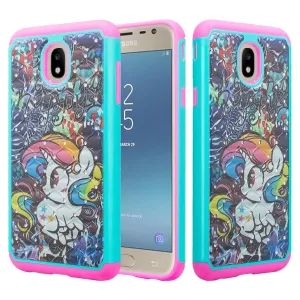 Samsung Galaxy J7 V 2nd Gen/J7 Crown/J7 Top/J7 2018/J7 Star/J7 Achieve/J7 Refine/J7 Aero/J7 Aura Case, Slim Crystal Rhinestone Dual Layer [Shock Resistant] Protective Cover - Rainbow Unicorn