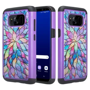 Samsung Galaxy S8 Plus Case, Slim Hybrid Crystal Rhinestone Dual Layer [Shock Resistant] Protective Cover for Galaxy S8 Plus, SM-G955 - Rainbow Flower