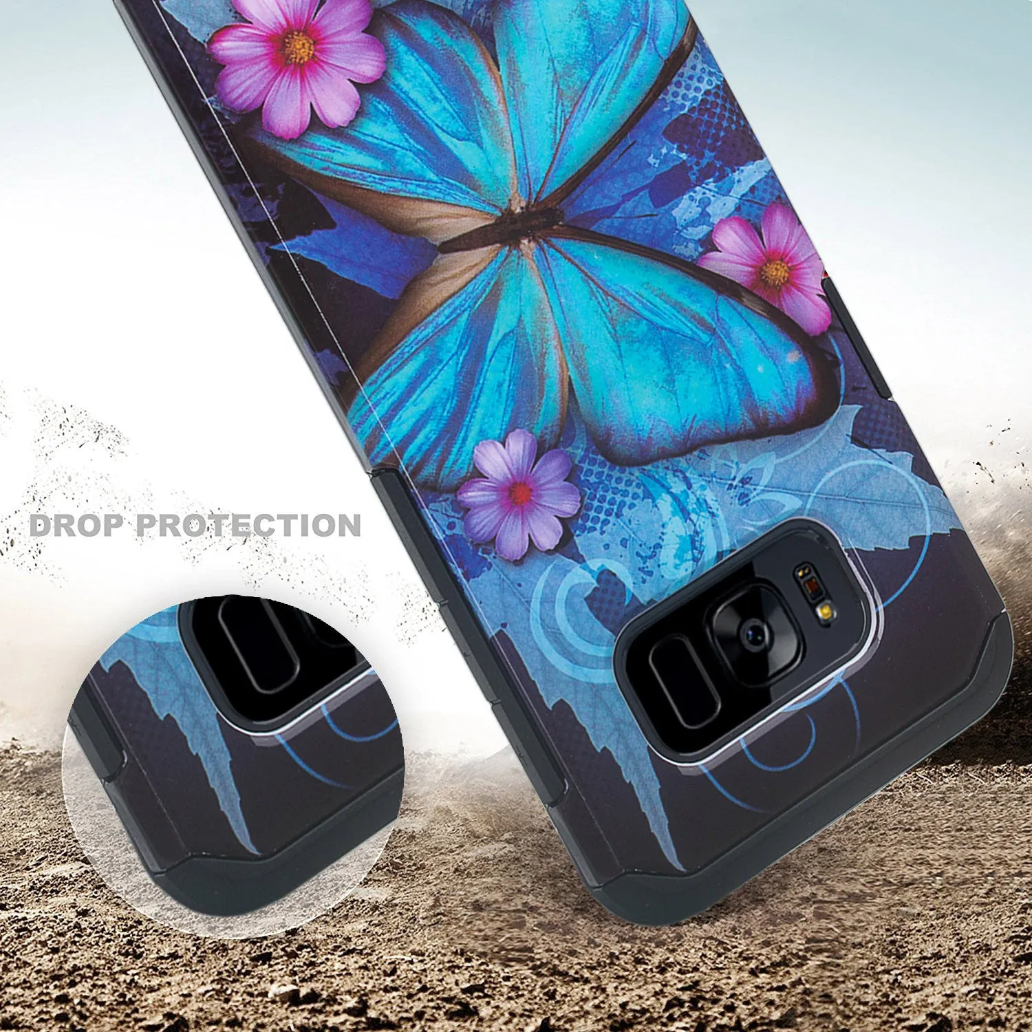 Samsung Galaxy S8 Plus Case, SM-G955 Case, Slim Hybrid Dual Layer[Shock Resistant] Protective Case Cover - Blue Butterfly