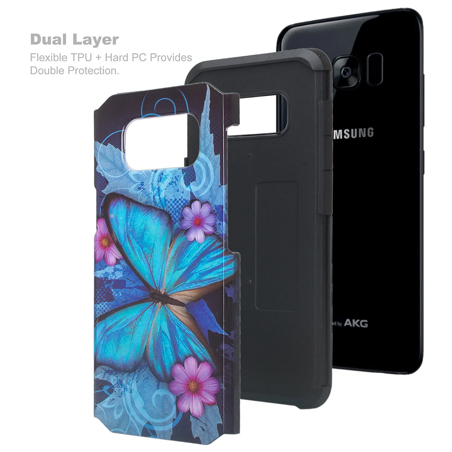 Samsung Galaxy S8 Plus Case, SM-G955 Case, Slim Hybrid Dual Layer[Shock Resistant] Protective Case Cover - Blue Butterfly