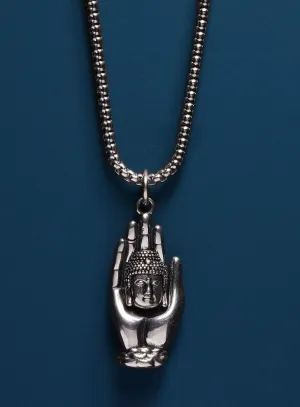 Silver Buddha head on hand 316L Stainless Steel Chain