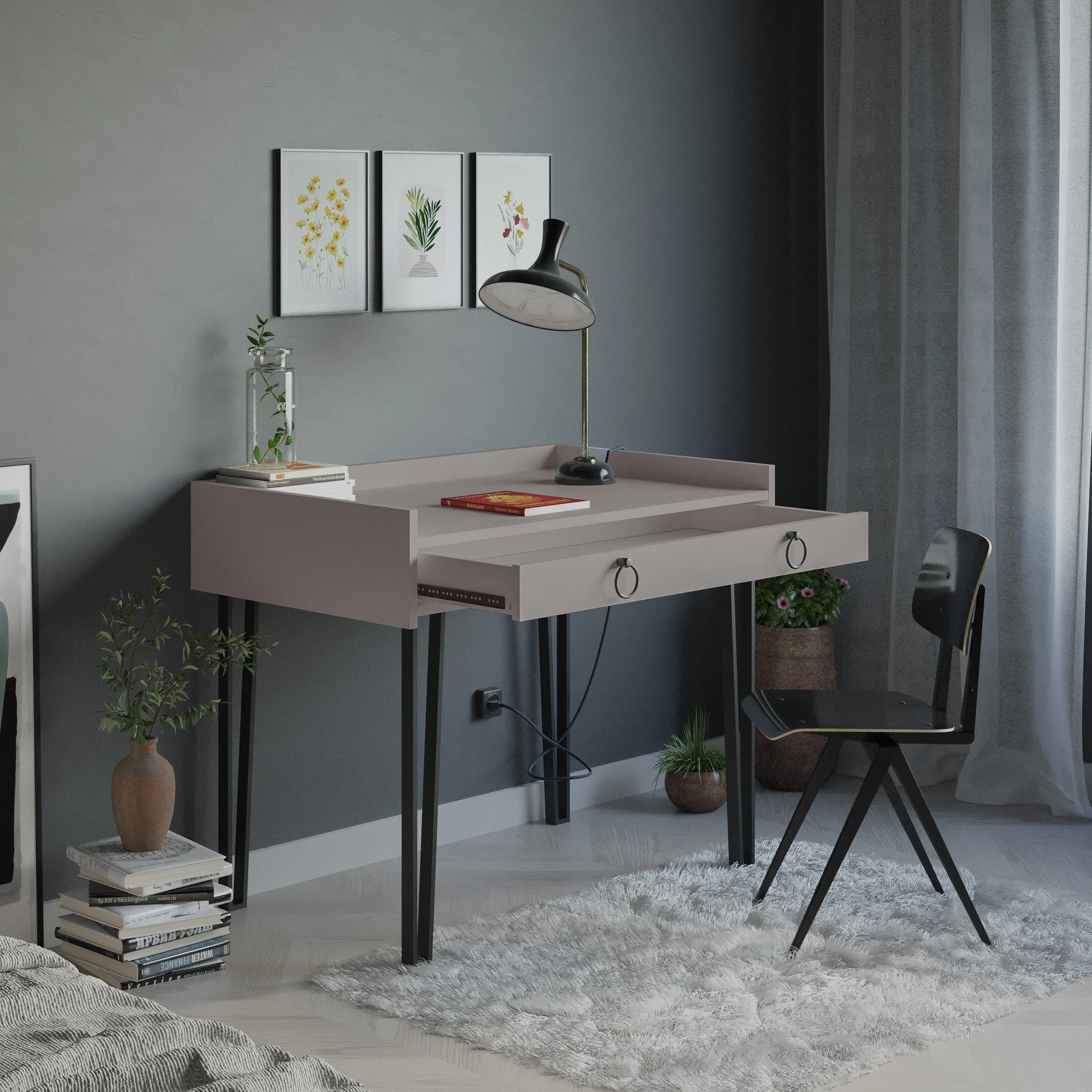 Sponge Study Desk Metal Legs With Drawer Width 100cm