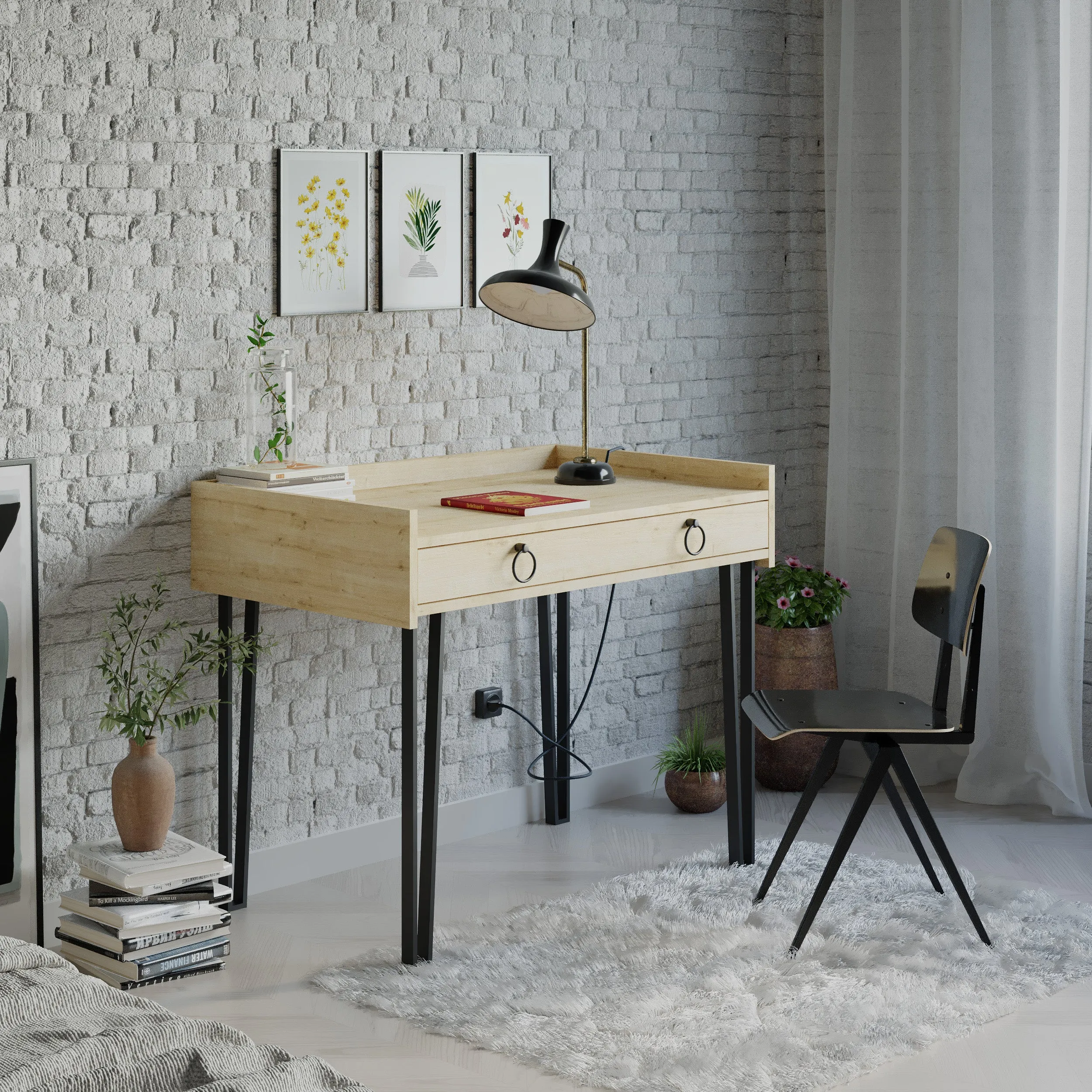 Sponge Study Desk Metal Legs With Drawer Width 100cm