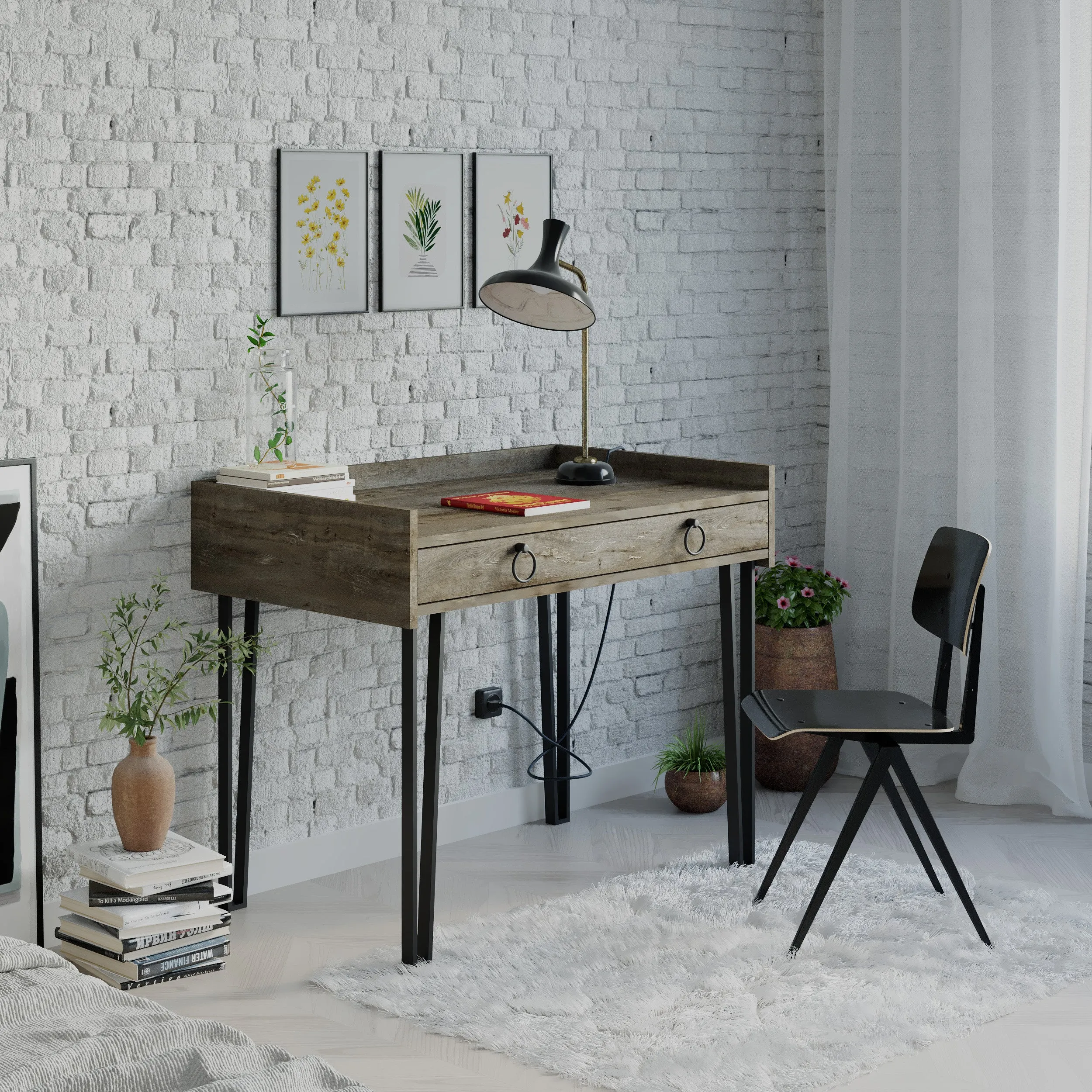 Sponge Study Desk Metal Legs With Drawer Width 100cm
