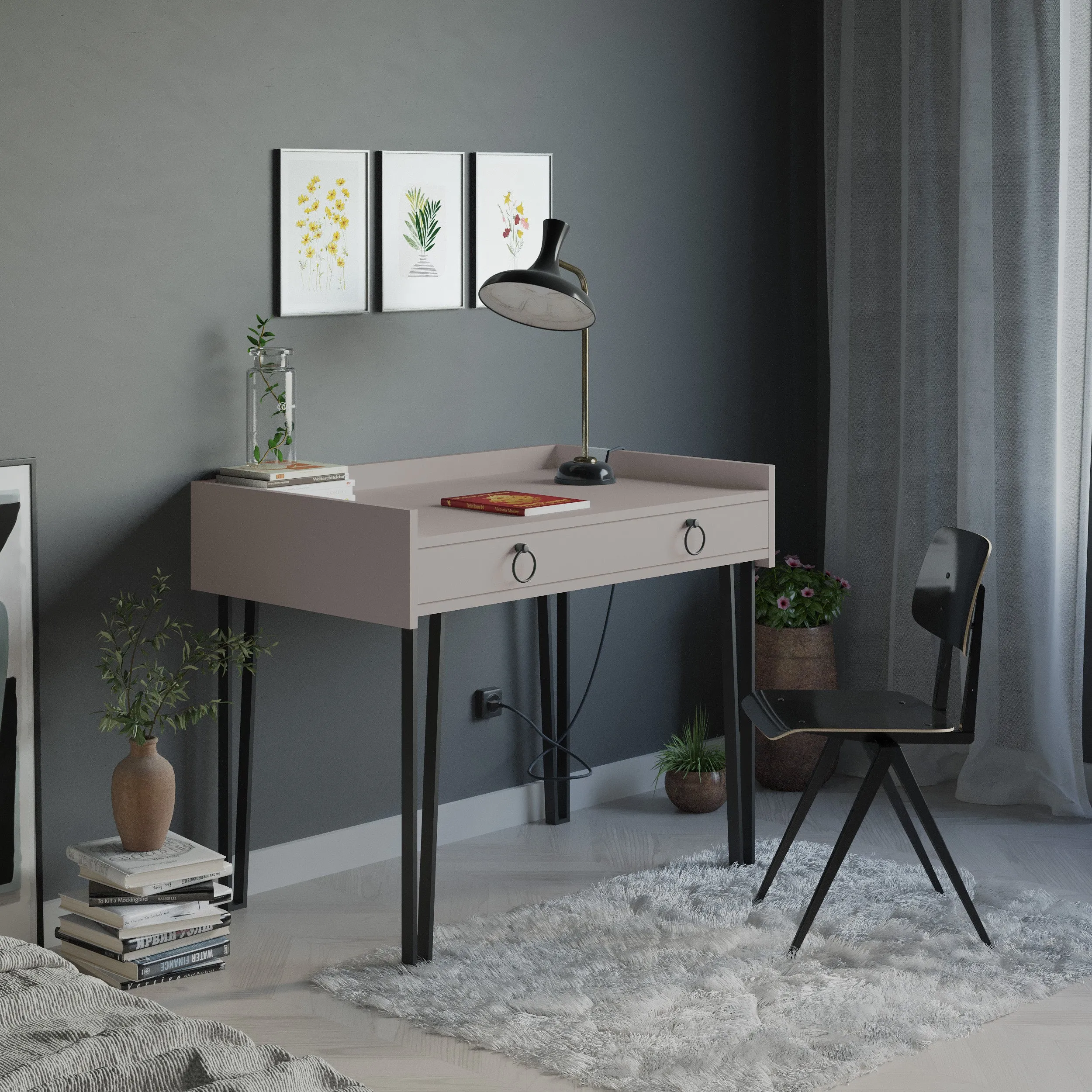 Sponge Study Desk Metal Legs With Drawer Width 100cm