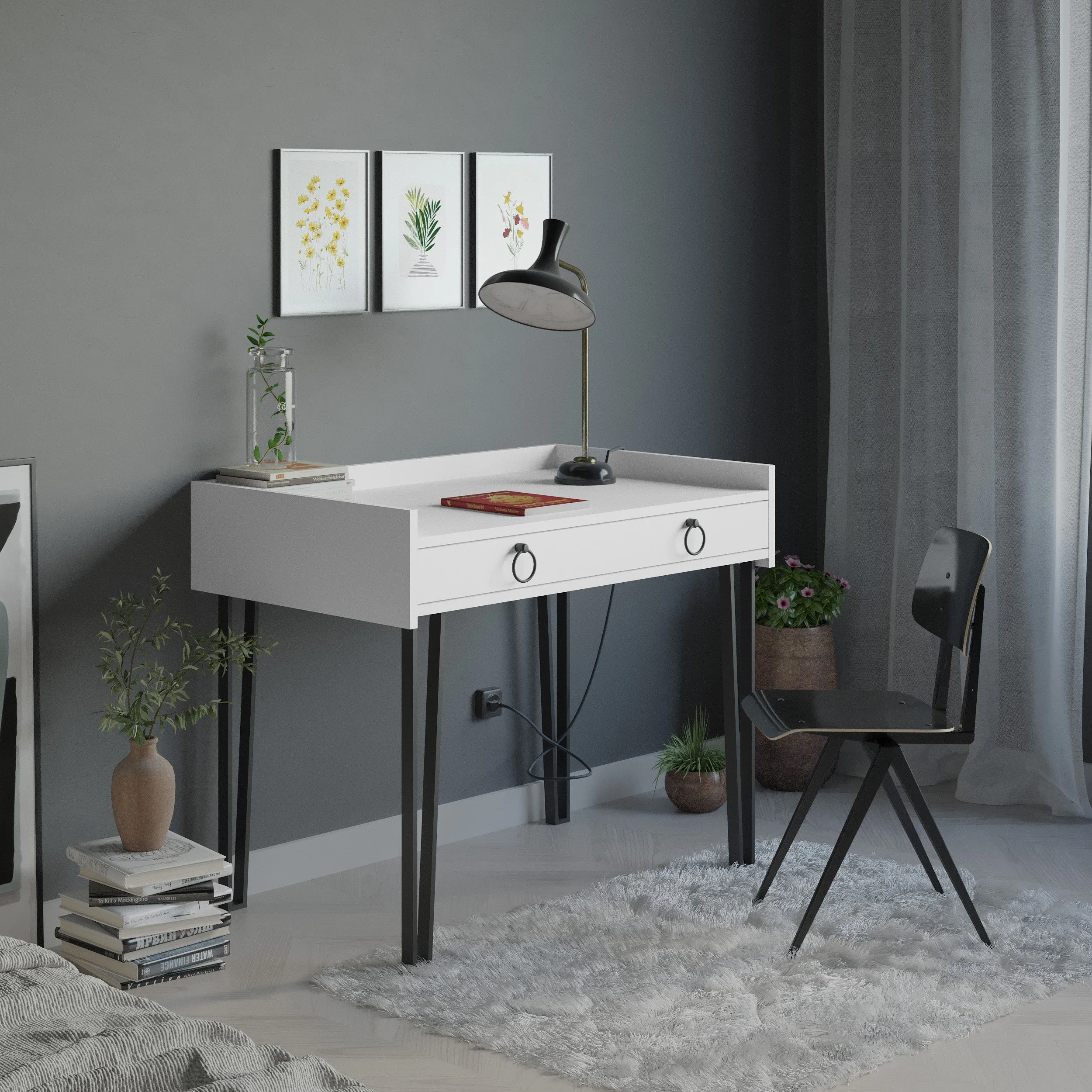 Sponge Study Desk Metal Legs With Drawer Width 100cm