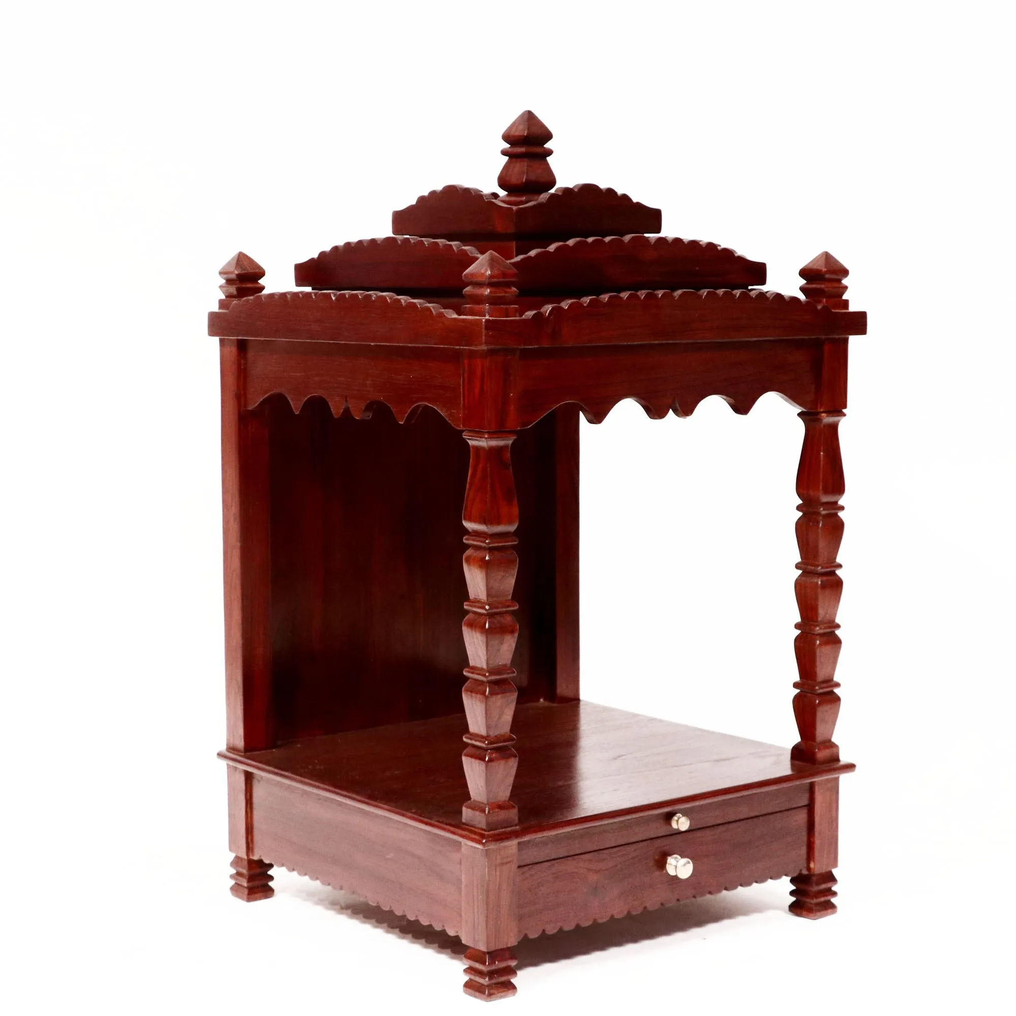 Tiered Wooden Mandir with Tray & Drawer