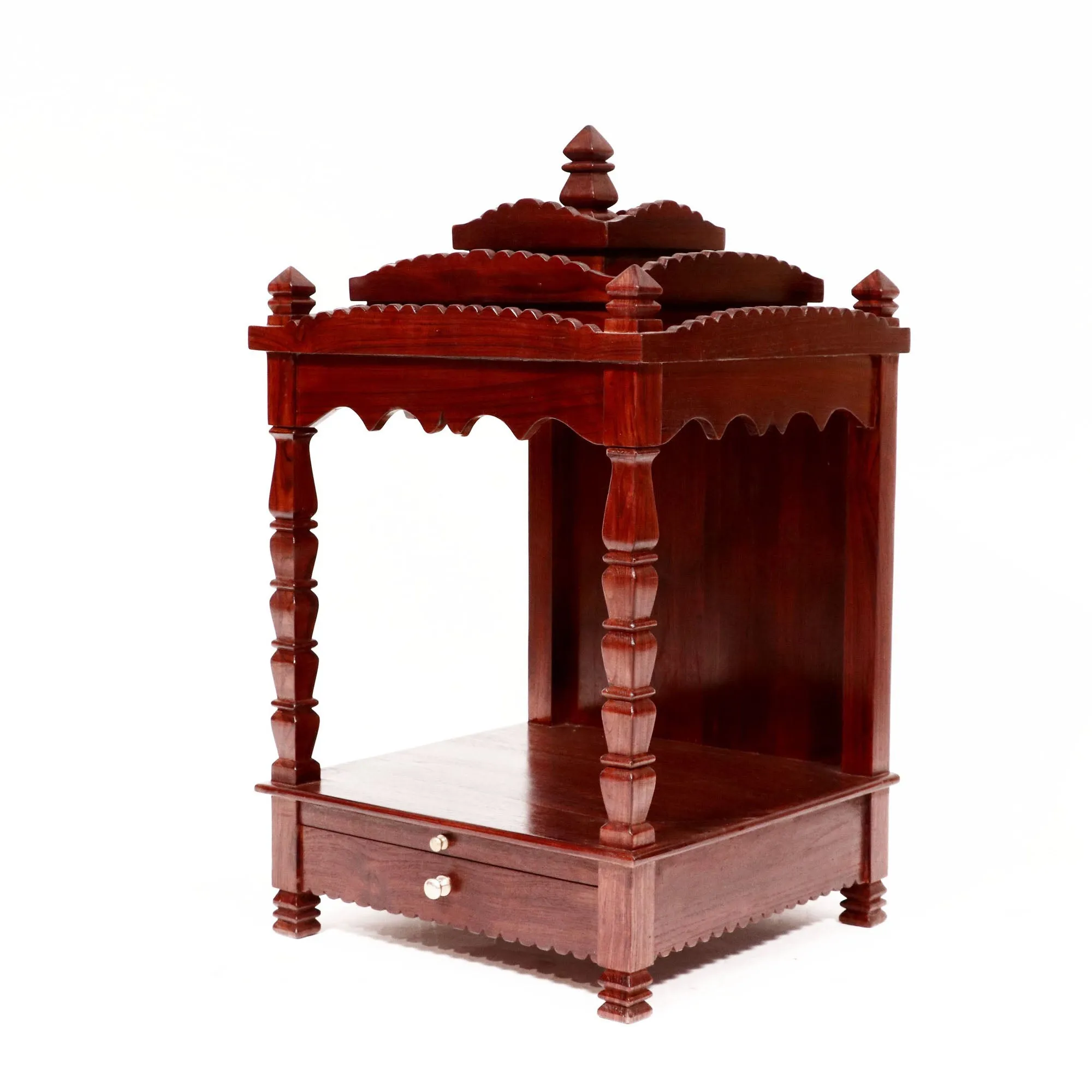 Tiered Wooden Mandir with Tray & Drawer