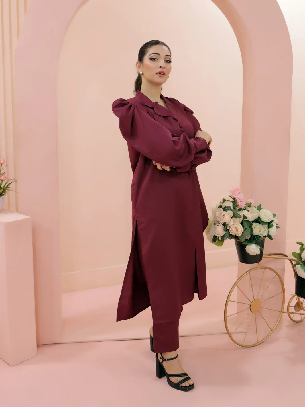TNG Arha Co-Ord Set Wine Red Collection'2024