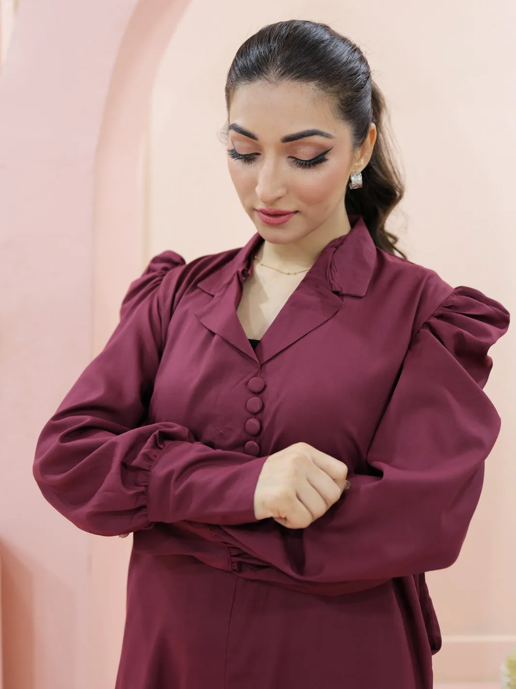 TNG Arha Co-Ord Set Wine Red Collection'2024