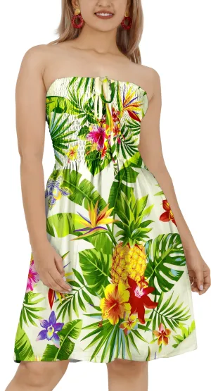 White Floral Printed Short Tube Dress For Women