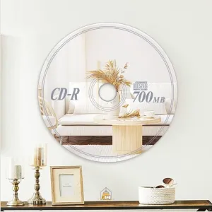 Yellow Town India CD Mirror, Acrylic Stick-On Wall Mount Mirror for Living Room, Bedroom, Bathroom, Hostel Room, Dorms