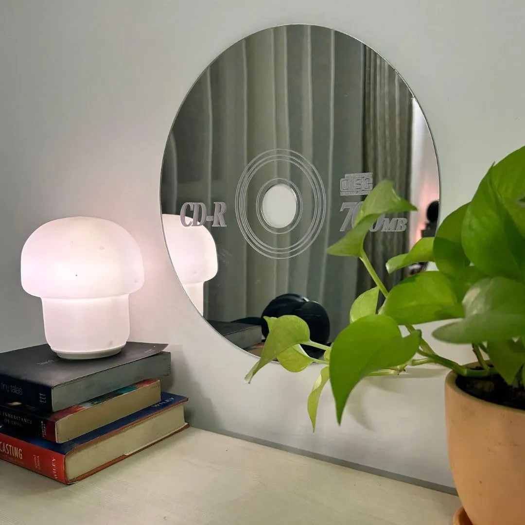 Yellow Town India CD Mirror, Acrylic Stick-On Wall Mount Mirror for Living Room, Bedroom, Bathroom, Hostel Room, Dorms