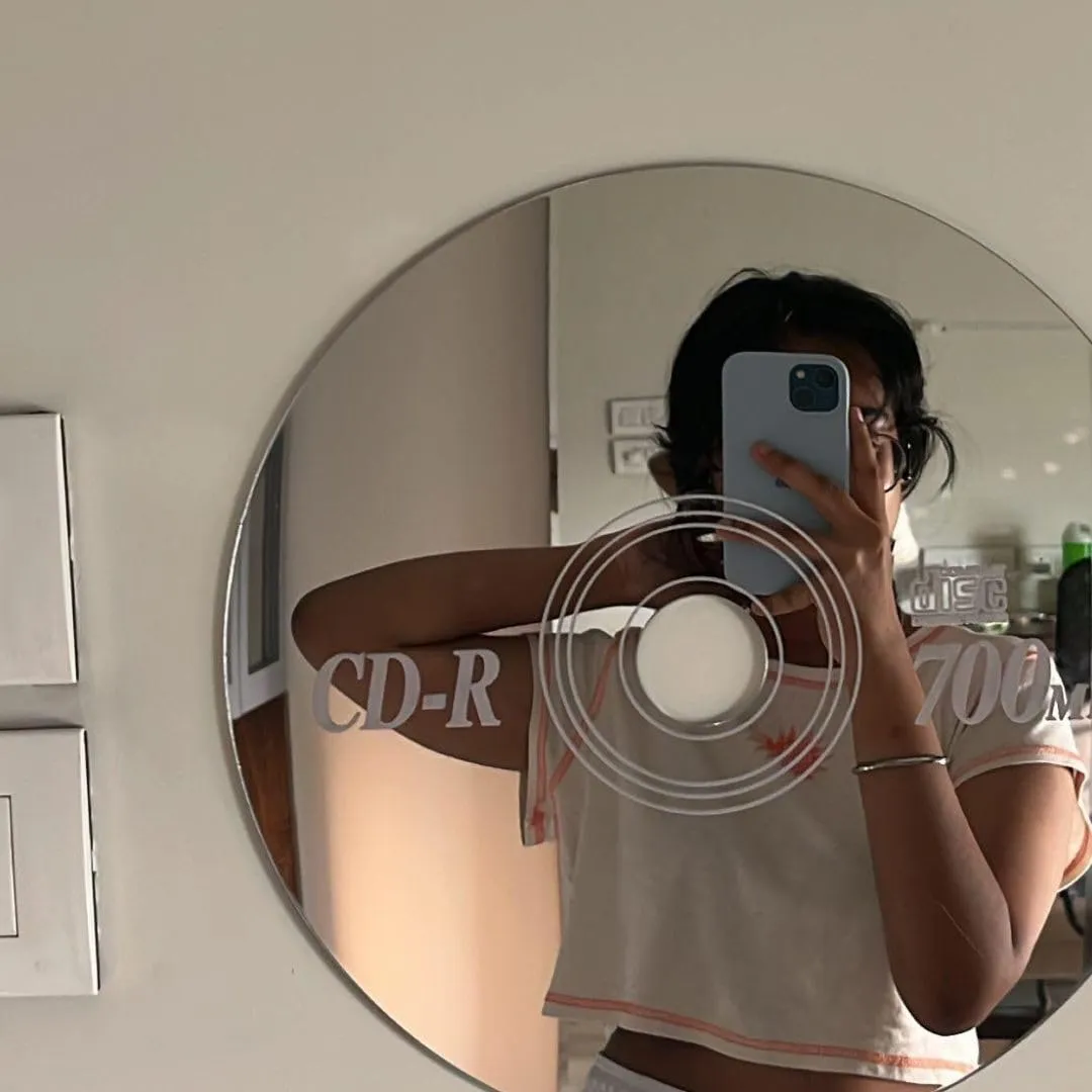 Yellow Town India CD Mirror, Acrylic Stick-On Wall Mount Mirror for Living Room, Bedroom, Bathroom, Hostel Room, Dorms