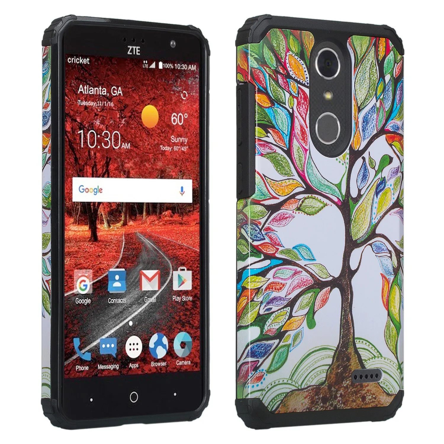 ZTE Blade Spark Z971, ZTE ZMAX One, ZTE Grand X4, X 4 Case, Hybrid Dual Layer [Shock Resistant] Armor Protective Case Cover - Vibrant Tree