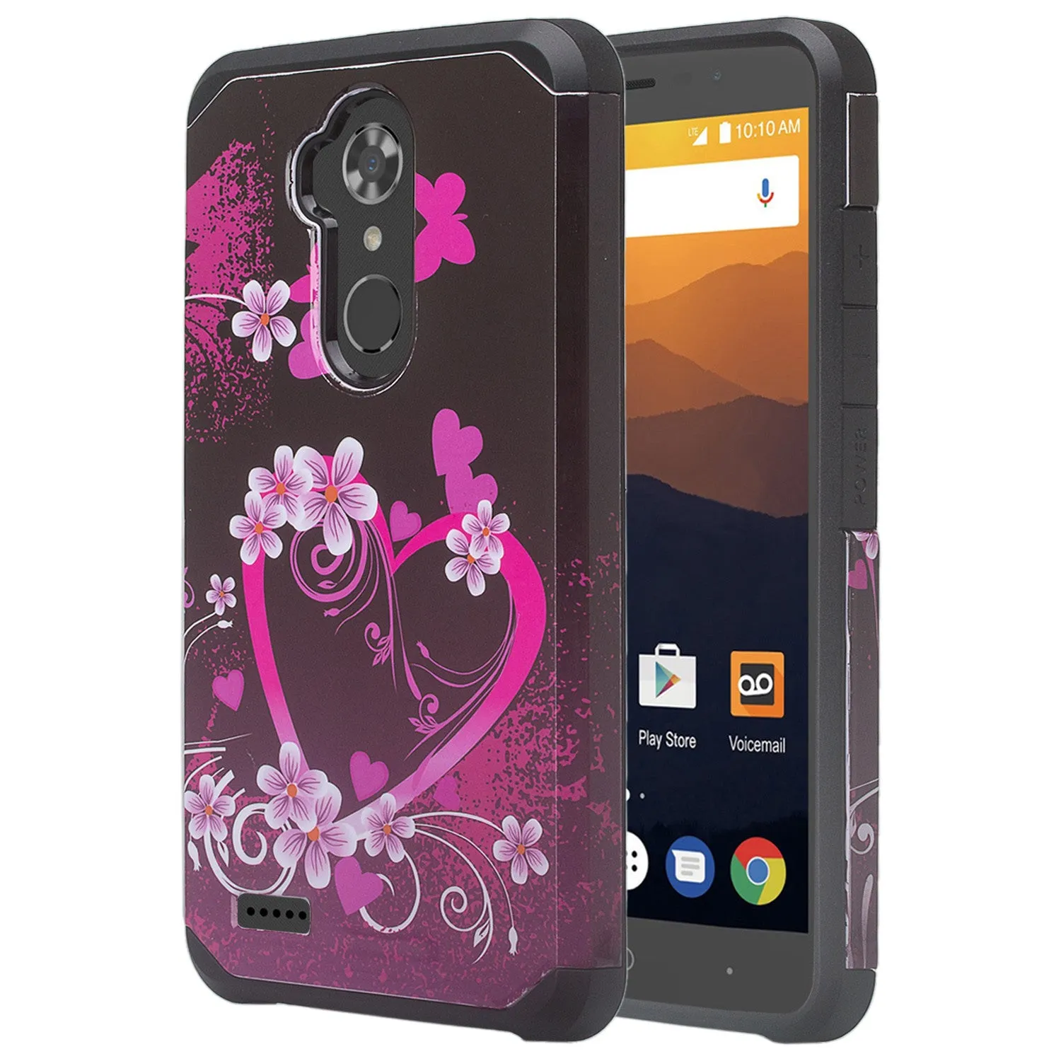 ZTE Max XL, ZTE Blade Max 3, ZTE Max Blue Case, Slim Hybrid Dual Layer[Shock Resistant] Protective  Cover - Heart Butterflies