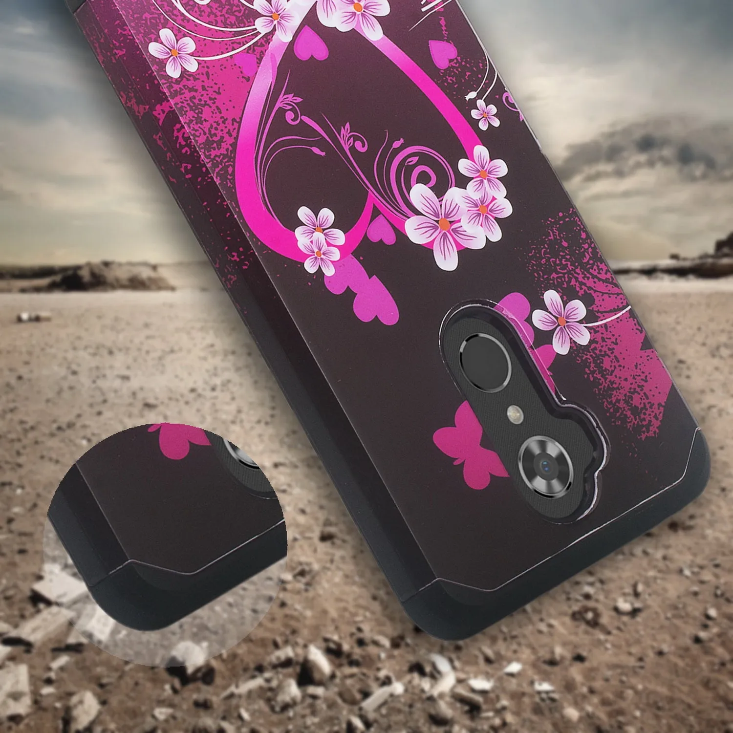 ZTE Max XL, ZTE Blade Max 3, ZTE Max Blue Case, Slim Hybrid Dual Layer[Shock Resistant] Protective  Cover - Heart Butterflies