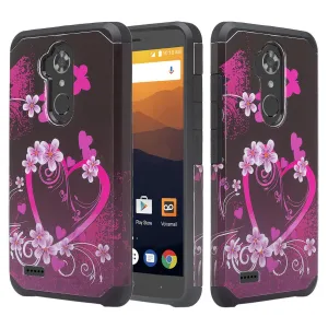 ZTE Max XL, ZTE Blade Max 3, ZTE Max Blue Case, Slim Hybrid Dual Layer[Shock Resistant] Protective  Cover - Heart Butterflies